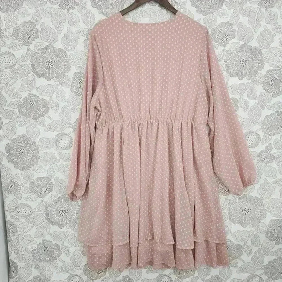 Torrid Wrap Midi Dress Size 2X Plus Long sleeve Chiffon Layer Ruffle Textured - Picture 2 of 8